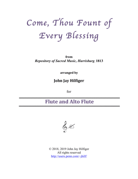 Free Sheet Music Come Thou Fount Of Every Blessing For Flute And Alto Flute