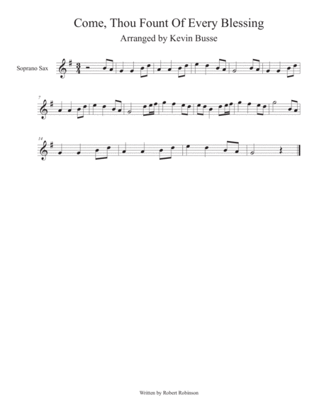 Come Thou Fount Of Every Blessing Soprano Sax Sheet Music