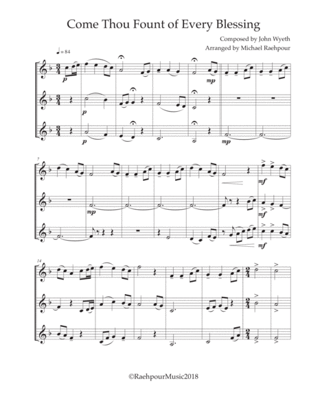 Come Thou Fount Of Every Blessing Trumpet Trio Sheet Music