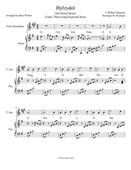 Free Sheet Music Come Thou Long Expected Jesus Tenor Saxophone Solo