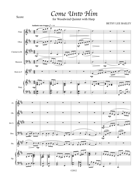 Come Unto Him Woodwind Quintet And Harp Sheet Music