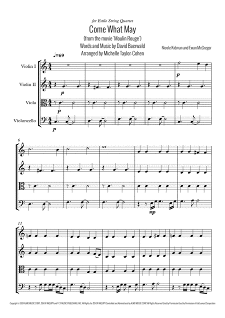 Come What May String Quartet Sheet Music