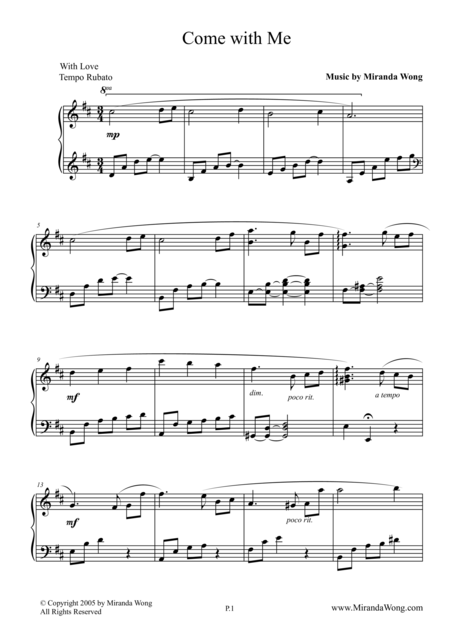 Free Sheet Music Come With Me Romantic Piano Music