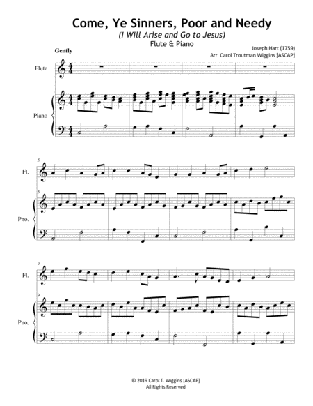 Come Ye Sinners Poor And Needy Flute Piano Sheet Music