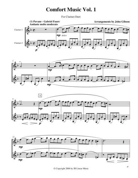 Free Sheet Music Comfort Music For Clarinet Duet