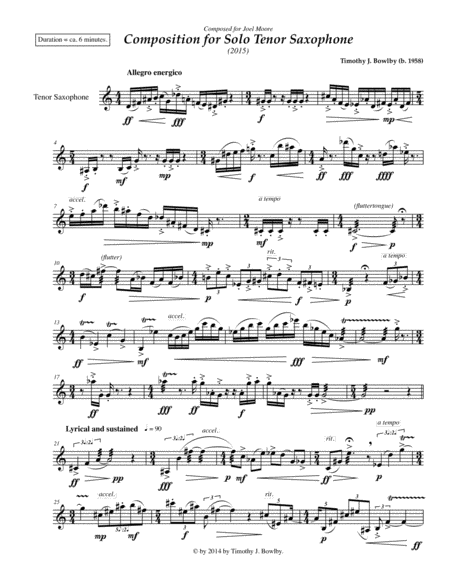 Composition For Solo Tenor Saxophone Sheet Music