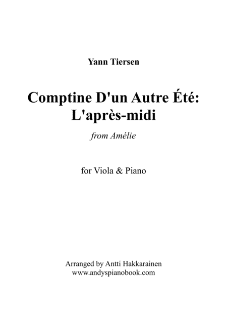 Comptine D Un Autret L Aprs Midi From Amlie Viola Piano Sheet Music