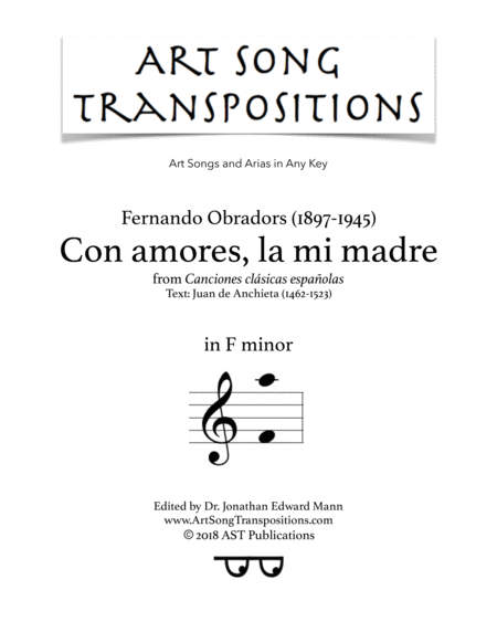 Free Sheet Music Con Amores La Mi Madre F Minor