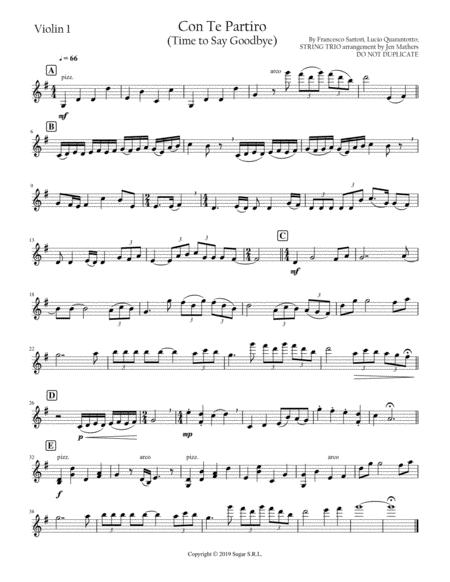 Con Te Partiro Time To Say Goodbye String Trio Sheet Music