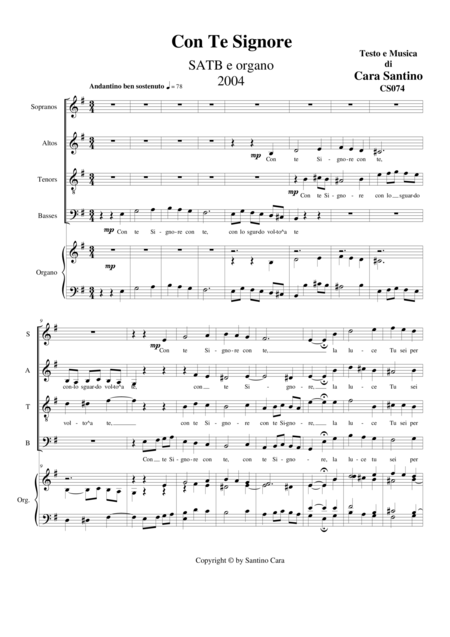 Con Te Signore Choir Satb And Organ Sheet Music