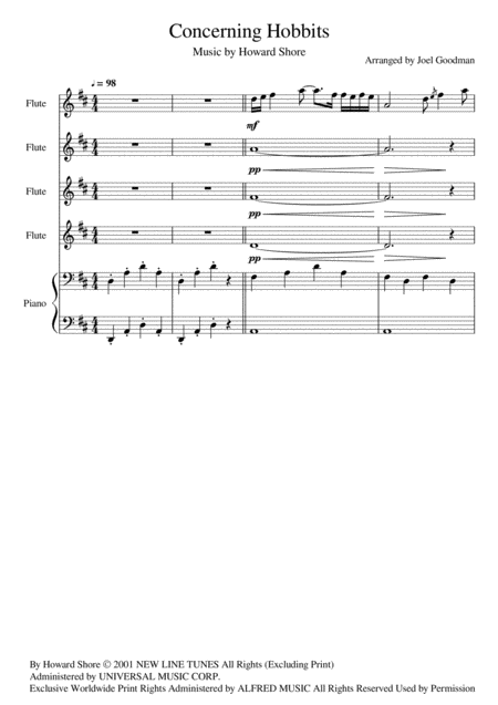 Concerning Hobbits Flute Choir Or Quartet Sheet Music