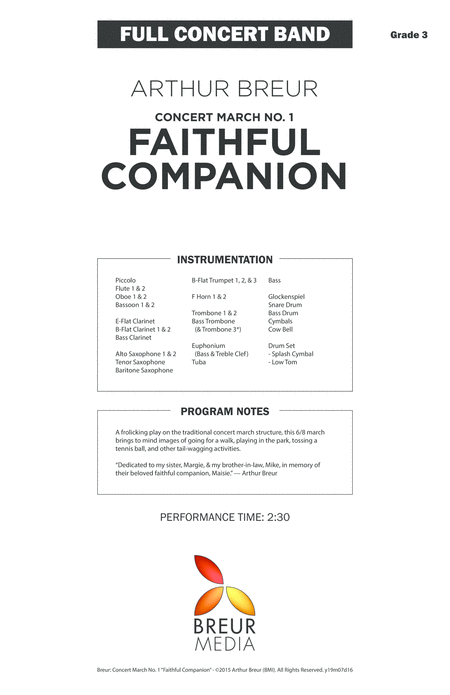 Concert March No 1 Faithful Companion Concert Band Sheet Music