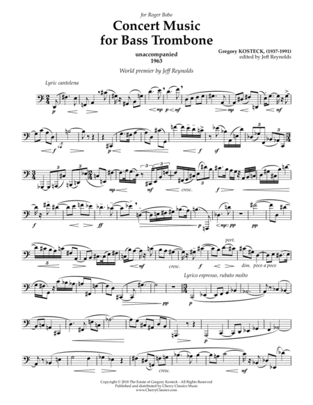 Concert Music For Unaccompanied Bass Trombone Sheet Music