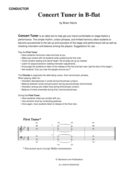 Concert Tuner In B Flat Young Concert Band Warm Up Very Easy Score Parts License Sheet Music