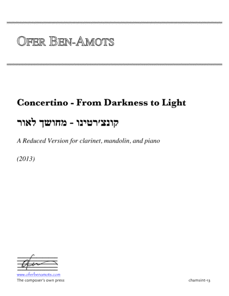 Concertino From Darkness To Light For Clarinet Mandolin And Piano Sheet Music