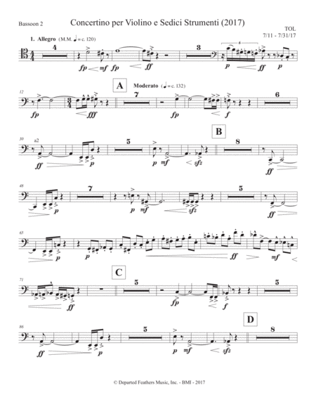 Free Sheet Music Concertino Per Violino E Sedici Strumenti 2017 Bassoon Part 2