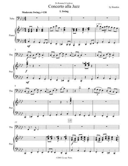 Free Sheet Music Concerto Alla Jazz For Tuba And Piano