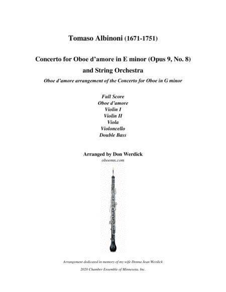 Concerto For Oboe D Amore In E Minor Op 9 No 8 And String Orchestra Sheet Music