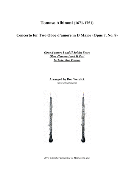 Concerto For Two Oboe D Amore In D Major Op 7 No 8 Sheet Music