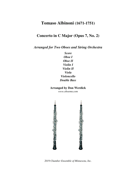 Free Sheet Music Concerto For Two Oboes In C Major Op 7 No 2 And String Orchestra