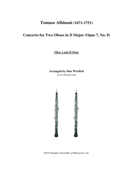 Free Sheet Music Concerto For Two Oboes In D Major Op 7 No 8