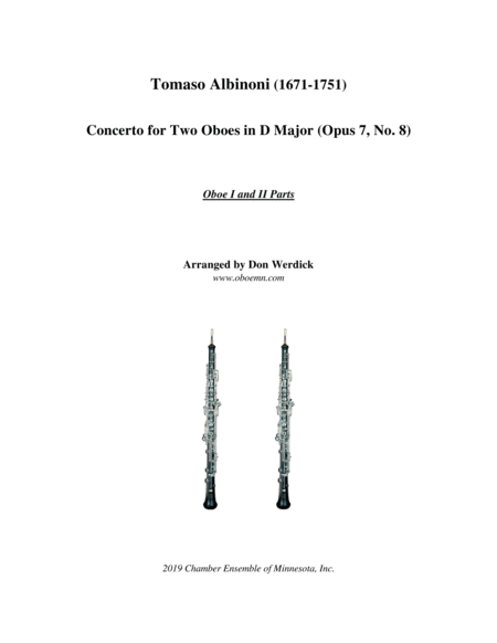 Concerto For Two Oboes In D Major Op 7 No 8 Sheet Music