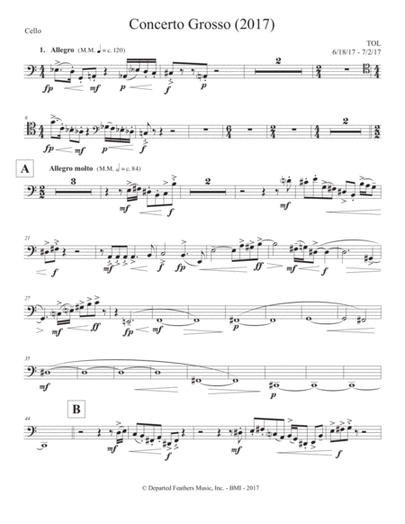 Concerto Grosso 2017 For Chamber Orchestra Cello Part Sheet Music