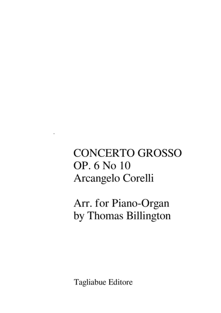 Concerto Grosso Op 6 No 10 Corelli Arr For Piano Organ Sheet Music