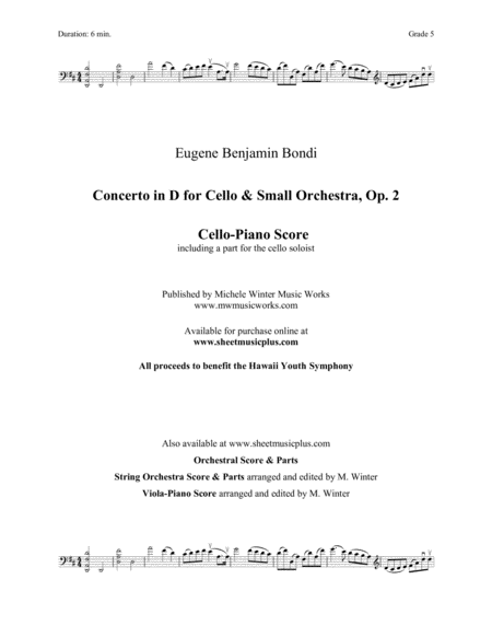 Free Sheet Music Concerto In D For Cello And Small Orchestra Op 2 Cello Piano Score