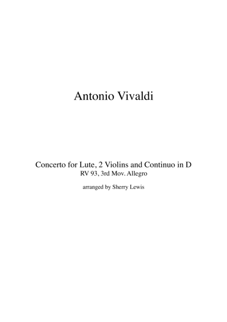 Concerto In D For Lute 2 Violins And Continuo In D Rv 93 3rd Mov Allegro String Quartet For String Quartet Sheet Music