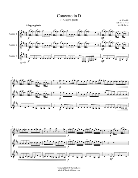 Concerto In D I Allegro Giusto Guitar Trio Score And Parts Sheet Music