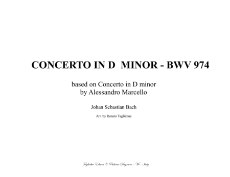 Free Sheet Music Concerto In D Minor Bwv 974 Based On Concerto In D Minor By Alessandro Marcello Allegro Andante Adagio Presto Arr For Organ 3 Staff