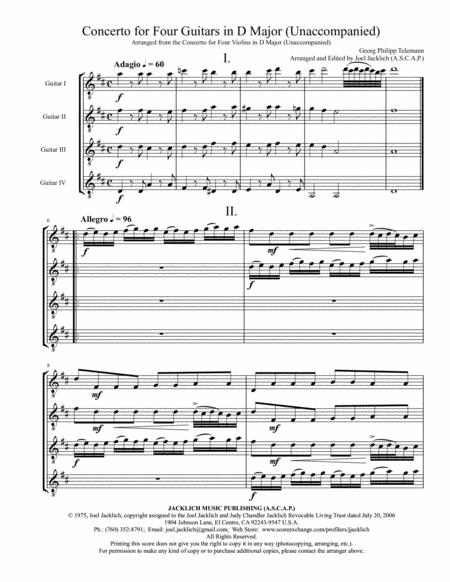 Free Sheet Music Concerto No 2 In D Major For Four Guitars Unaccompanied Twv40 202