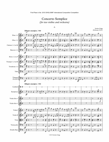 Concerto Semplice For Two Violins And Orchestra Score And Parts Sheet Music