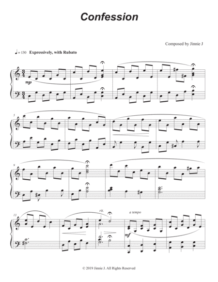 Confession Original Piano Composition Sheet Music