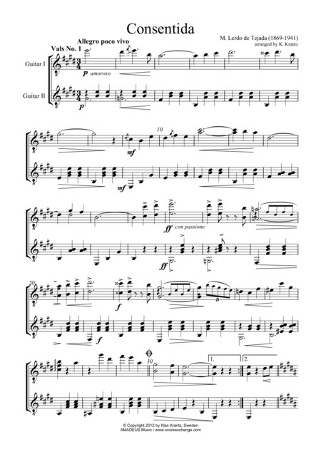 Free Sheet Music Consentida For Guitar Duo