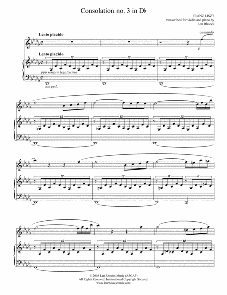 Free Sheet Music Consolation In D Flat By Franz Liszt For Violin And Piano