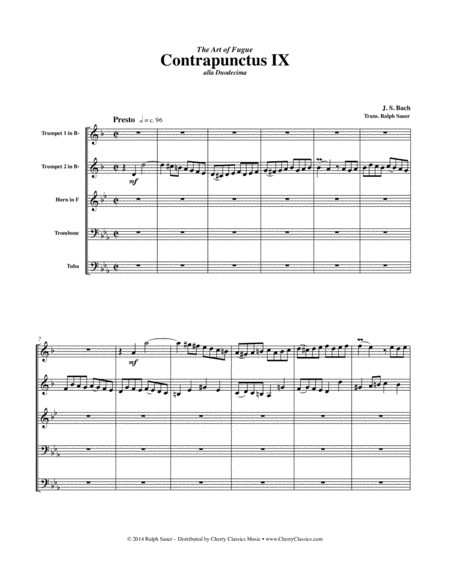 Contrapunctus Ix From The Art Of Fugue For Brass Quintet Sheet Music