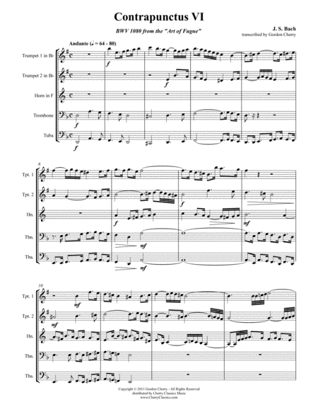 Contrapunctus Vi Bwv 1080 For Brass Quintet Sheet Music