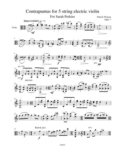 Contrapuntus For 5 String Electric Violin Sheet Music