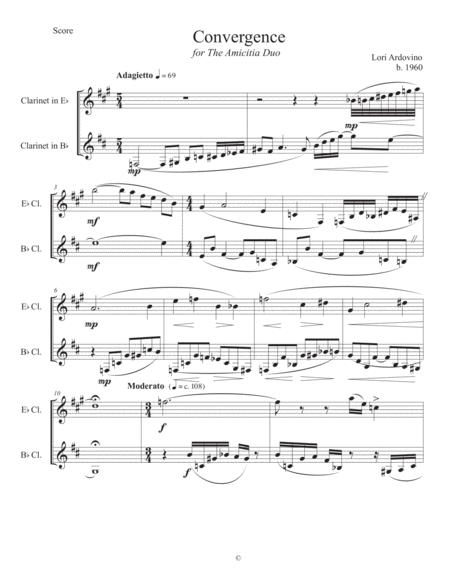 Free Sheet Music Convergence For Bb And Eb Clarinets