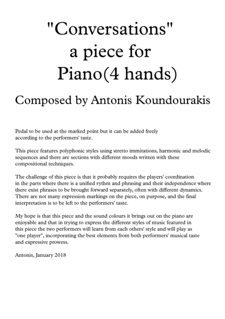 Conversations A Piece For Piano Four 4 Hands Sheet Music