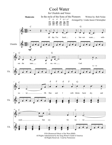 Free Sheet Music Cool Water For Ukelele And Voice