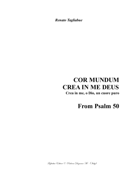 Cor Mundum Crea In Me Deus Crea In Me O Dio Un Cuore Puro From Psalm 50 Sheet Music