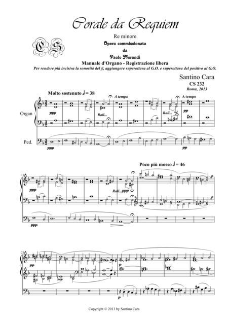 Corale Da Requiem In D Minor For Organ Sheet Music