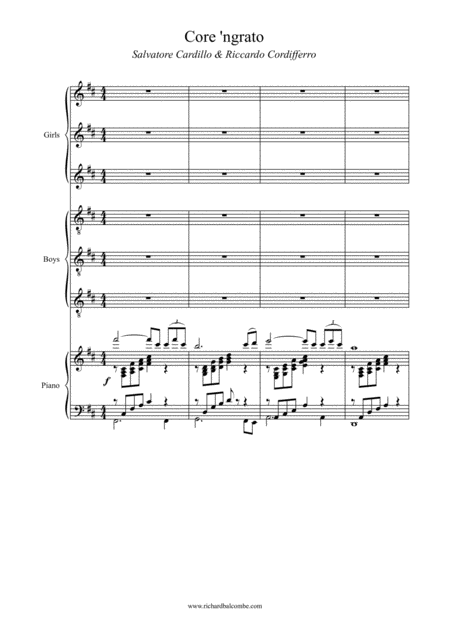 Core Ngrato Choral 6 Part Arrangement With Piano Accompaniment Sheet Music