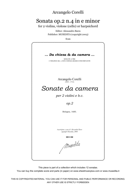 Corelli Sonata Op 2 N 4 In E Minor Sheet Music