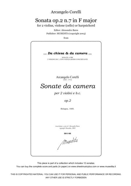 Corelli Sonata Op 2 N 7 In F Major Sheet Music