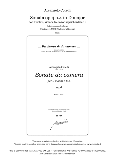 Corelli Sonata Op 4 N 4 In D Major Sheet Music