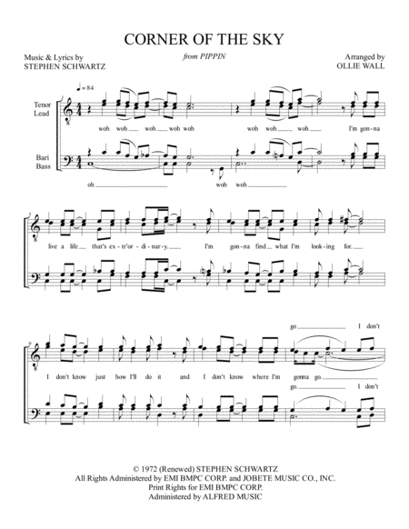 Corner Of The Sky Male Voicing Sheet Music